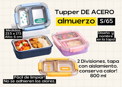 Tupper de acero para ALMUERZO (2 DIV) - B2 Scool