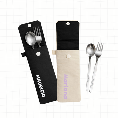 Cubiertos de acero grabado con nombre + estuche - B2 Scool