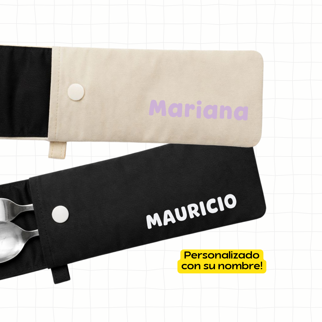 Cubiertos de acero grabado con nombre + estuche - B2 Scool