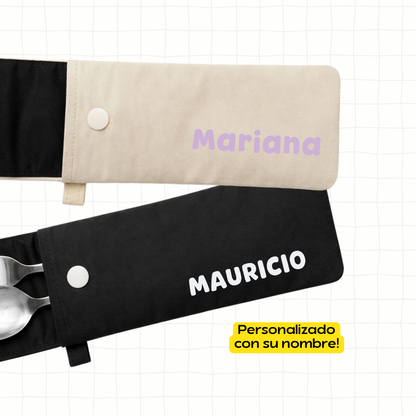 Cubiertos de acero grabado con nombre + estuche - B2 Scool