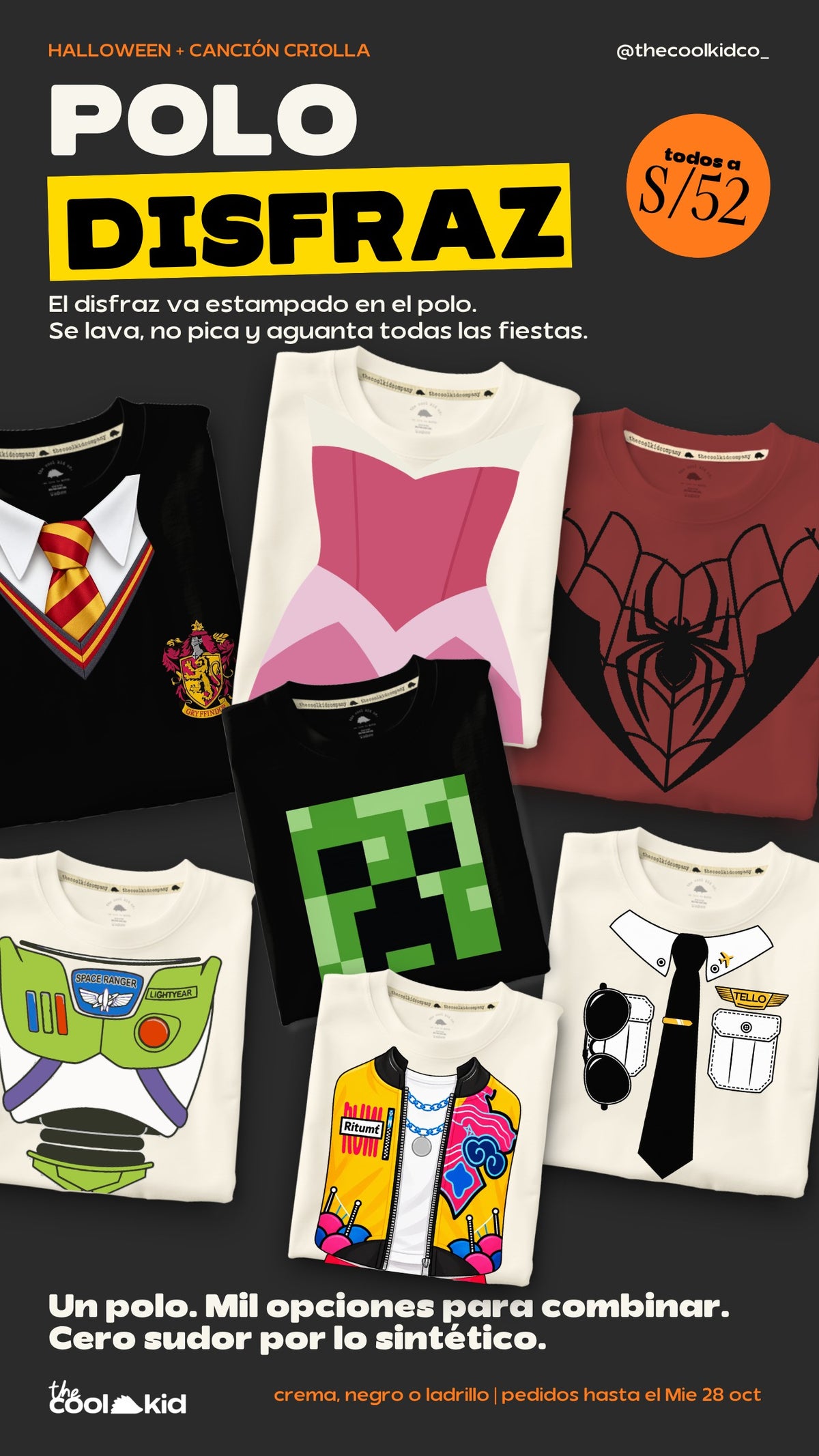 Polo disfraz The Cool Kid: el disfraz va estampado en el polo